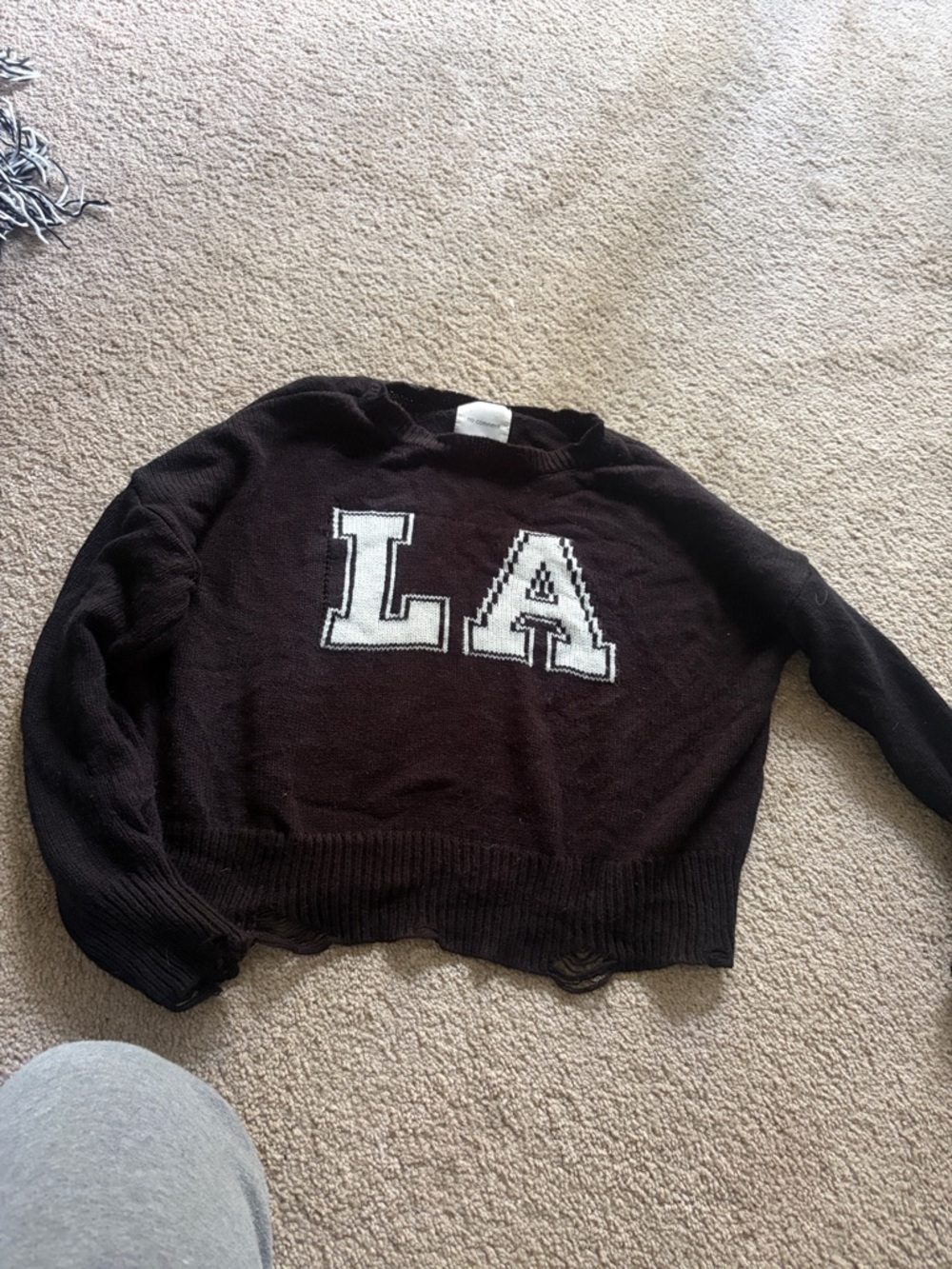 Women's Black Crewneck Sweater with White 'LA' Lettering